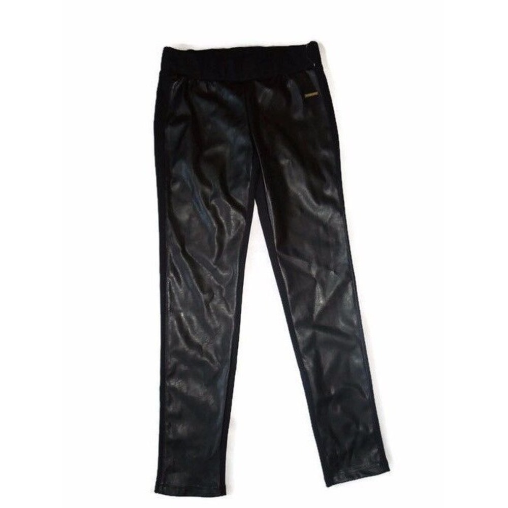Michael Kors Faux Front Leather Panel ponté PANTS leggings Black Size Small‎ nwt